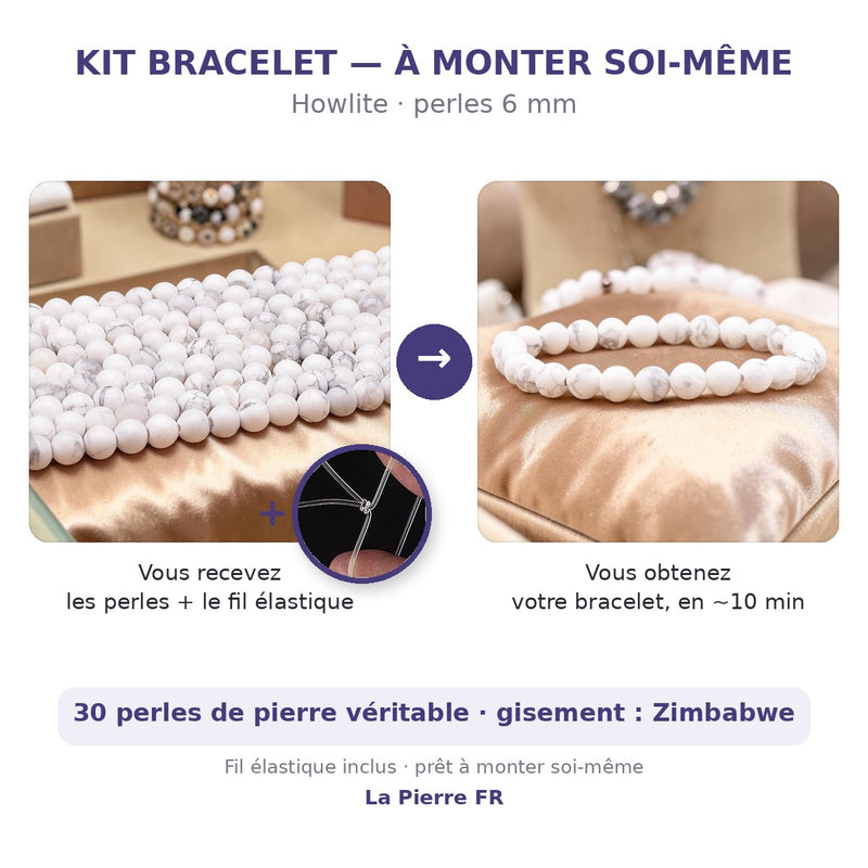 Kit bracelet en pierre howlite 6 mm