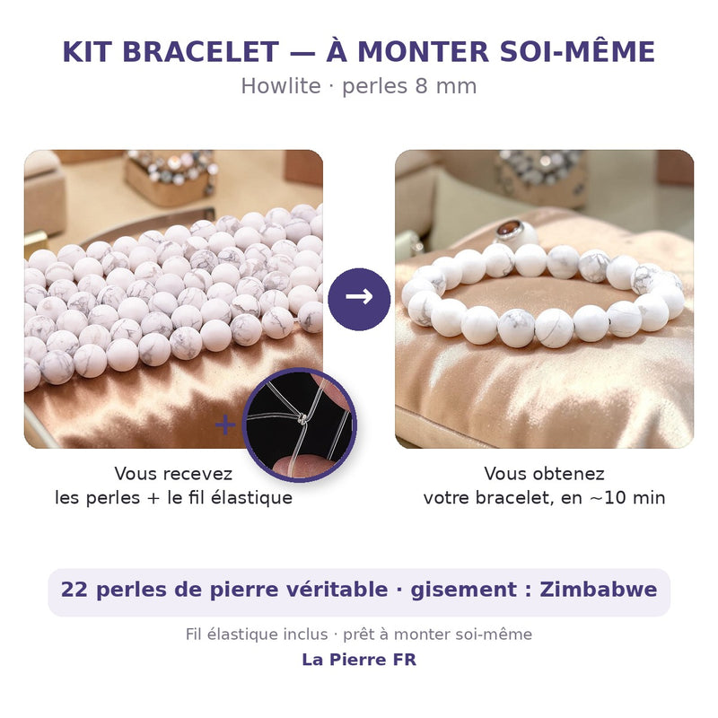 Kit bracelet en pierre howlite 8 mm