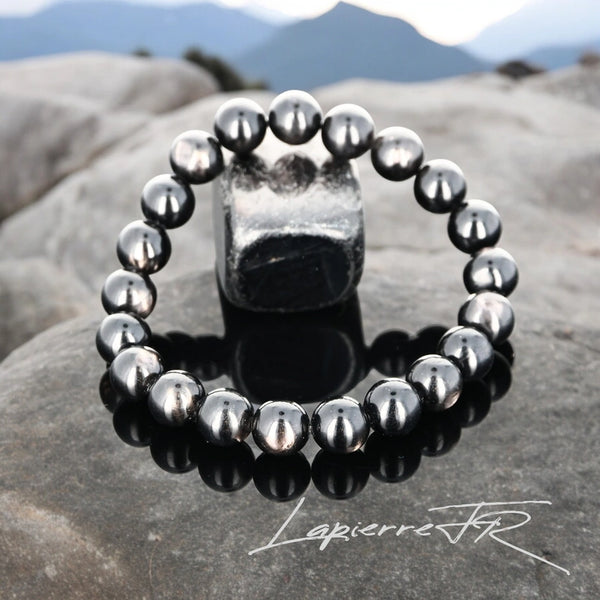 Bracelet pierre naturelle en Hypersthène, bijou de lithothérapie noir argenté pour la protection et la clarté mentale. Bracelet sur mesure pour femme et homme – La Pierre FR.