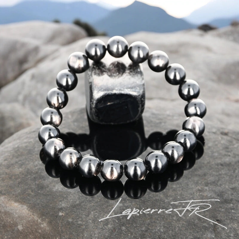 Bracelet pierre naturelle en Hypersthène, bijou de lithothérapie noir argenté pour la protection et la clarté mentale. Bracelet sur mesure pour femme et homme – La Pierre FR.