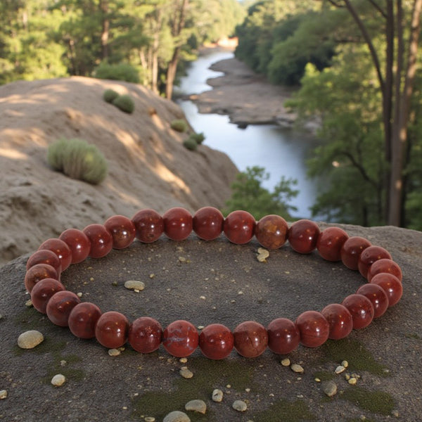 Bracelet en pierre naturelle Jaspe bréchique avec perles rondes rouges en lithothérapie