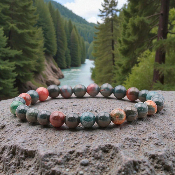 Bracelet en pierre naturelle Jaspe Héliotrope avec perles rondes en lithothérapie