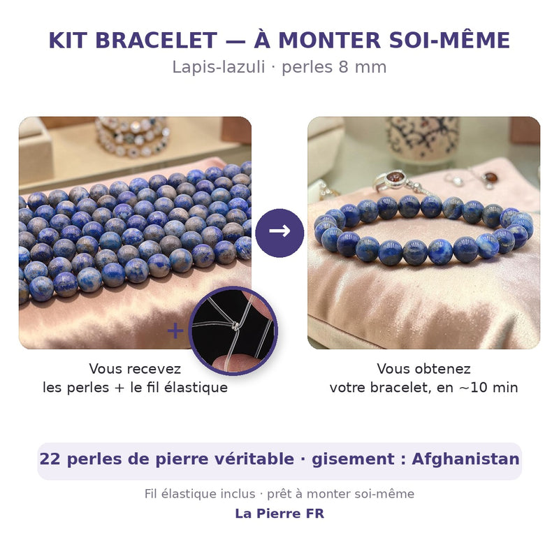 Kit bracelet en pierre lapis-lazuli 8 mm