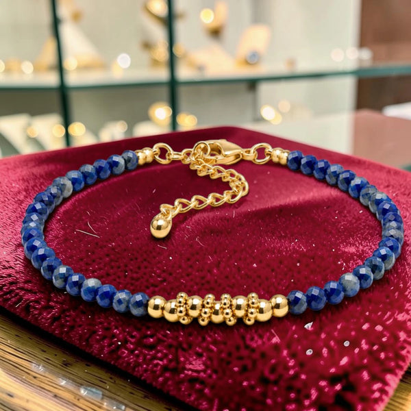 Bracelet pierre naturelle lapis-lazuli fin doré pour femme, perles facettées 3 mm, collection FINA® La Pierre FR