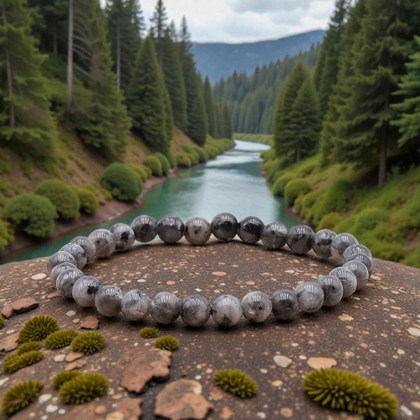 Bracelet en pierre naturelle Larvikite avec perles rondes en lithothérapie