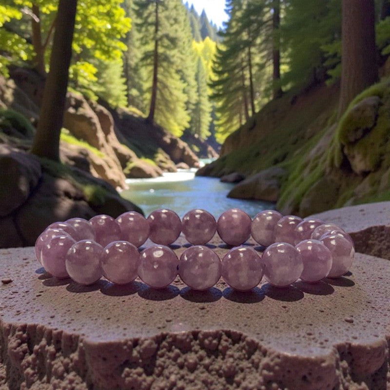 Bracelet en pierre naturelle Lépidolite avec perles rondes en lithothérapie