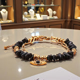 Bracelet mauvais œil en Obsidienne noire OCULUS®, double rang doré