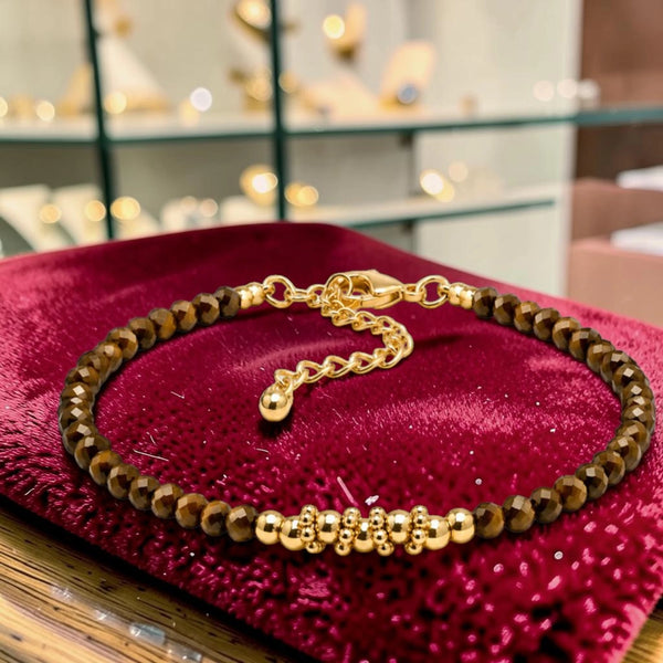 Bracelet pierre naturelle œil de tigre fin doré pour femme, perles facettées 3 mm, collection FINA® La Pierre FR