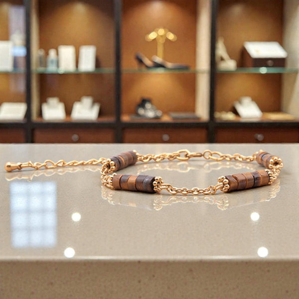 Bracelet pierre naturelle œil de tigre heishi QUATUOR®, perles plates 4 mm sur chaînette en acier doré