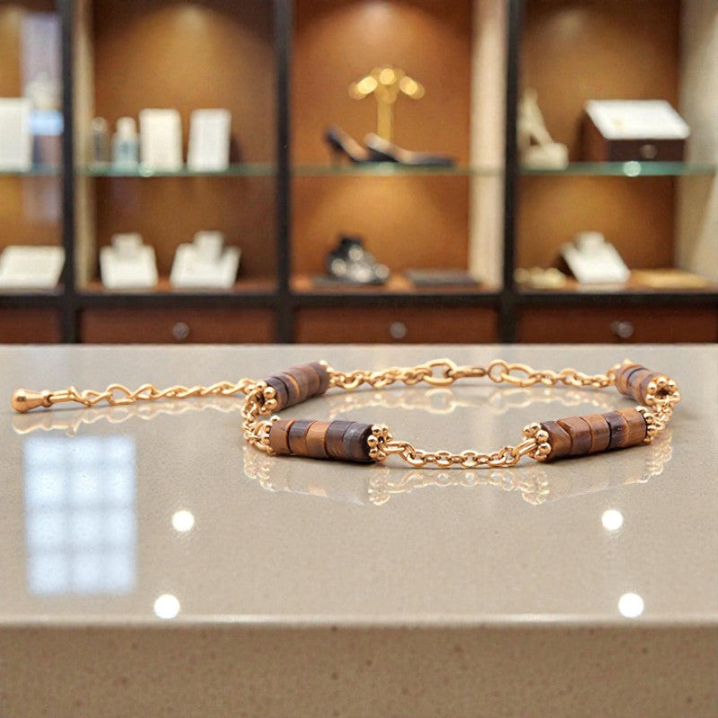 Bracelet heishi en Œil de tigre QUATUOR®, acier doré