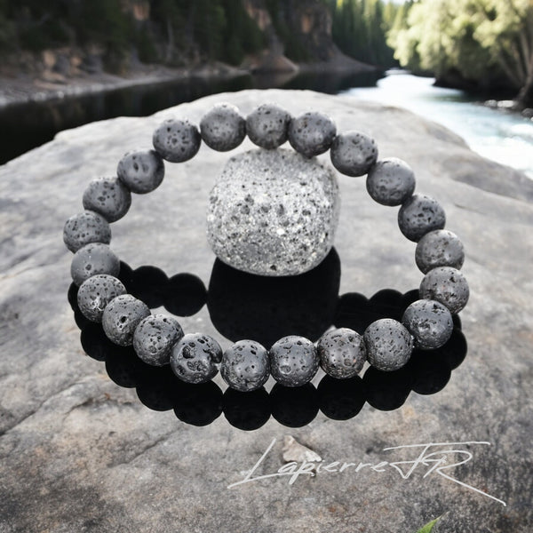 Bracelet en pierre naturelle Pierre de lave avec perles rondes en lithothérapie