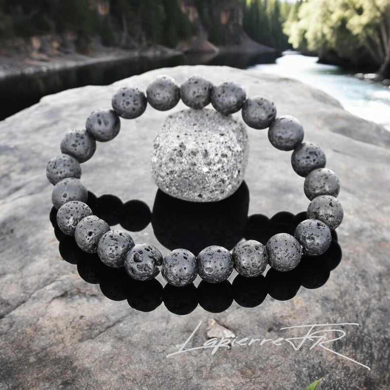 Bracelet Pierre de lave “Force et Stabilité” en perles de pierre naturelle ronde sur mesure
