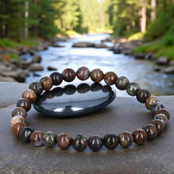 Bracelet en pierre naturelle Piétersite avec perles rondes en lithothérapie