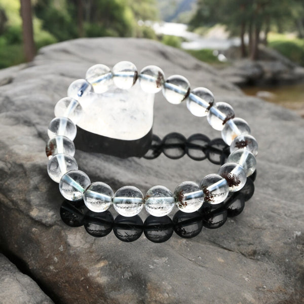 Bracelet en pierre naturelle Quartz à chlorite avec perles rondes en lithothérapie