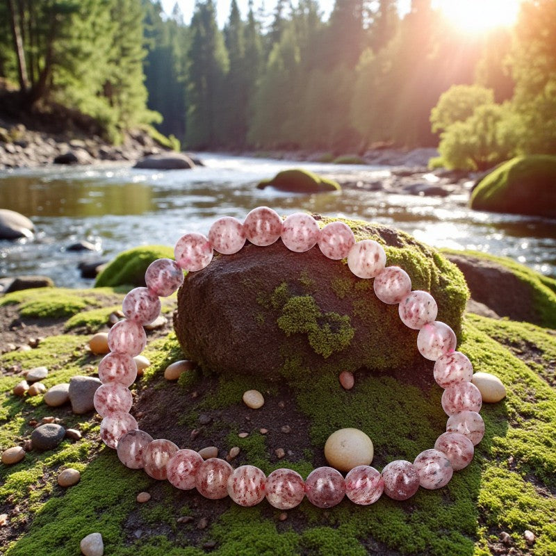 Bracelet en pierre naturelle Quartz hématoïde avec perles rondes en lithothérapie