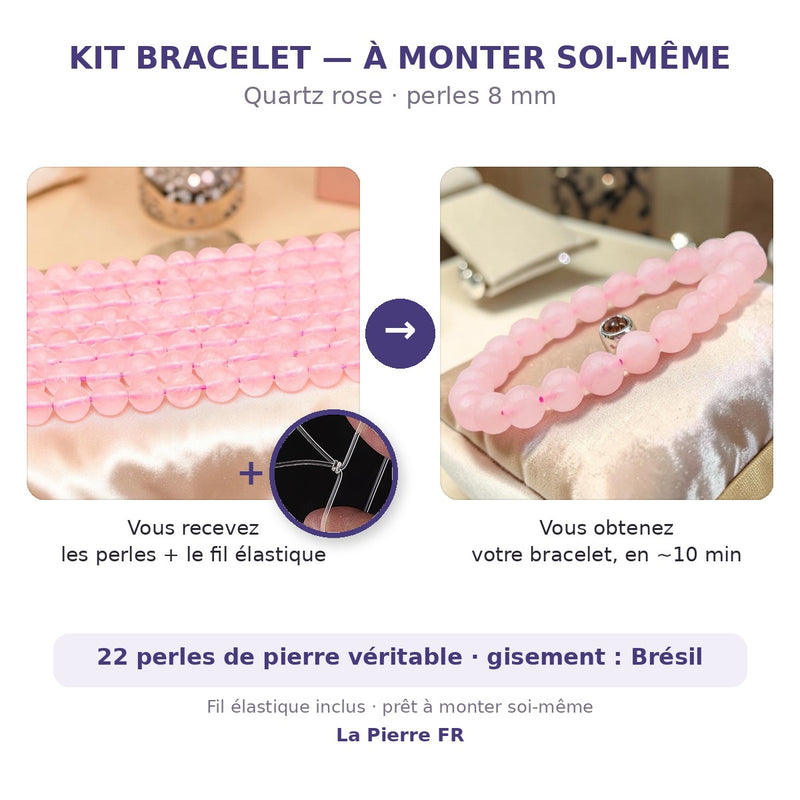 Kit bracelet en pierre quartz rose 8 mm