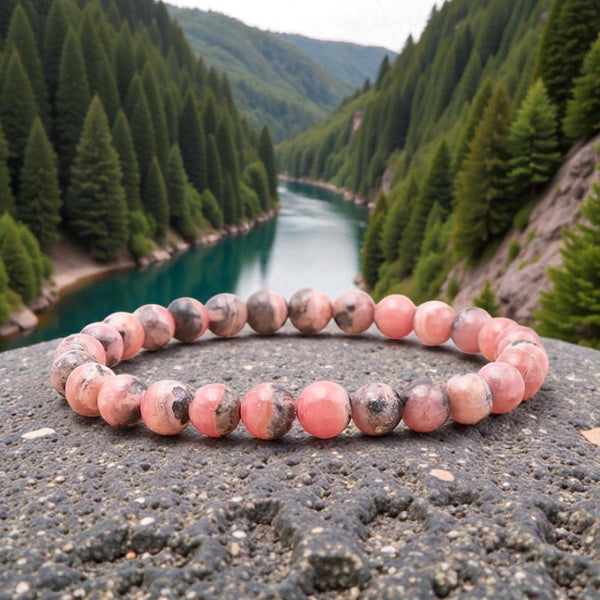 Bracelet en pierre naturelle Rhodochrosite avec perles rondes en lithothérapie