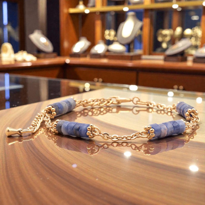 Bracelet heishi en Sodalite QUATUOR®, acier doré