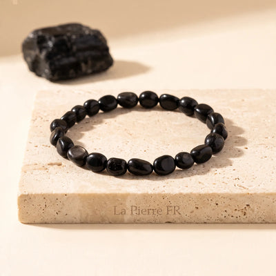 Bracelet en hypersthène noir pour homme et femme, pierres roulées naturelles