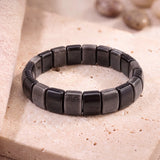 Bracelet Obsidienne Argentée Homme et Femme, Plaques de 14 mm sur Élastique