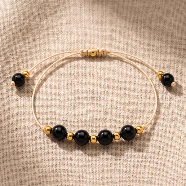 Bracelet pierre naturelle noire ALTÉA® en obsidienne noire, cordon coulissant