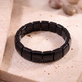Bracelet Obsidienne Noire Homme et Femme, Plaques de 14 mm sur Élastique