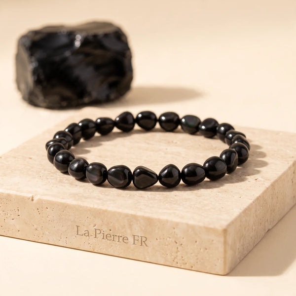 Bracelet en obsidienne œil céleste noire, pierres roulées brillantes, bijou de protection