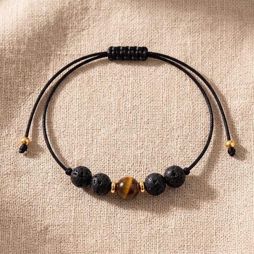 Bracelet Pierre de Lave et Œil de Tigre VOLCANA®, Coulissant Femme