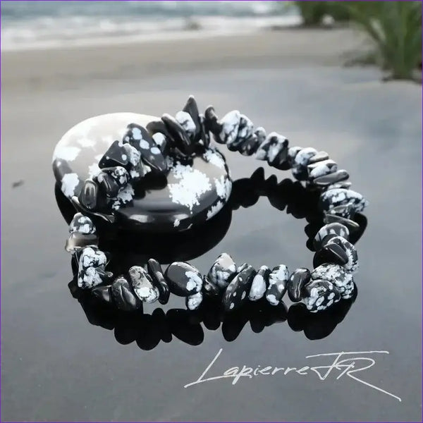 Bracelet pierre Obsidienne flocon de neige - La Pierre FR