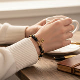 Bracelet mauvais œil en Obsidienne noire OCULUS®, double rang doré
