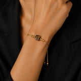 Bracelet cordon doré en Œil de tigre CUBE®, pierre cube 8 mm