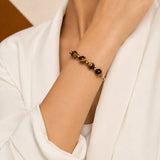 Bracelet Œil de Tigre Femme ALTÉA®, Cordon Coulissant Beige et Perles Dorées