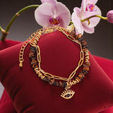 Bracelet mauvais œil en Œil de tigre OCULUS®, double rang doré