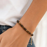 Bracelet Œil de Tigre ORÉLIA®, Perles Marron Dorées 4 mm pour Femme
