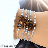 Bracelet en pierre Œil de Tigre sur chaîne argentée