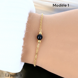 Bracelet en pierre Onyx Noir sur chaîne dorée