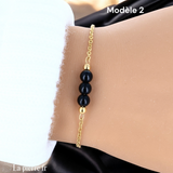 Bracelet en pierre Onyx Noir sur chaîne dorée
