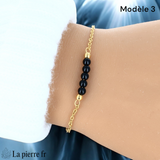 Bracelet en pierre Onyx Noir sur chaîne dorée