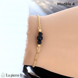 Bracelet en pierre Onyx Noir sur chaîne dorée