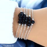 Bracelet en pierre Onyx Noir sur chaîne argentée