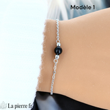 Bracelet en pierre Onyx Noir sur chaîne argentée