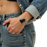 Bracelet en pierre Onyx Noir sur chaîne argentée