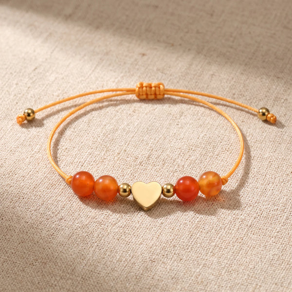 Bracelet pierre naturelle orange CÂLINE® en cornaline, cordon coulissant
