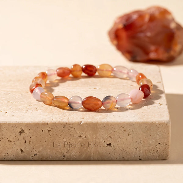 Bracelet en cornaline orange, pierres roulées naturelles pour l'énergie et la vitalité