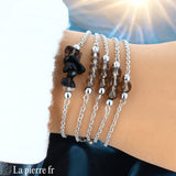 Bracelet Quartz Fumé Chaîne Argentée Acier Inoxydable
