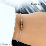 Bracelet Quartz Fumé Chaîne Argentée Acier Inoxydable