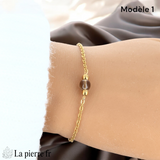Bracelet Quartz Fumé Chaîne Dorée Acier Inoxydable