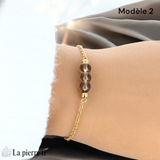 Bracelet Quartz Fumé Chaîne Dorée Acier Inoxydable