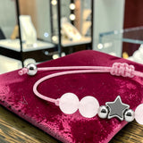 Bracelet cordon en Quartz rose ÉTOILE®, perles 6 mm et étoile argentée