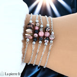 Bracelet en pierre Rhodonite sur chaîne argentée